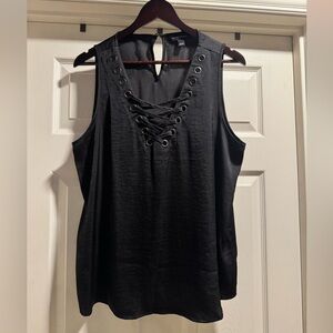 Rock & Republic Black Lace-Up Sleeveless Top Size Large